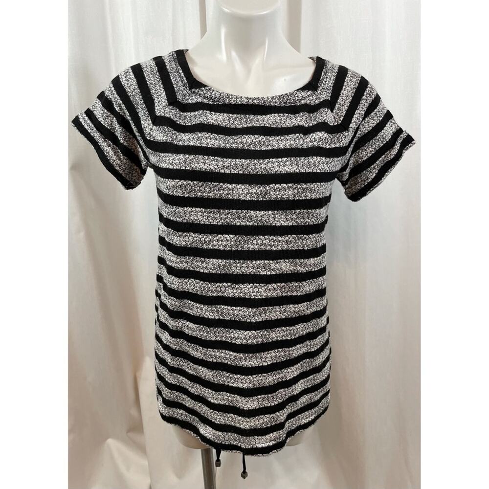 Lou & Grey Top Knit Gray Black Crew Draw String